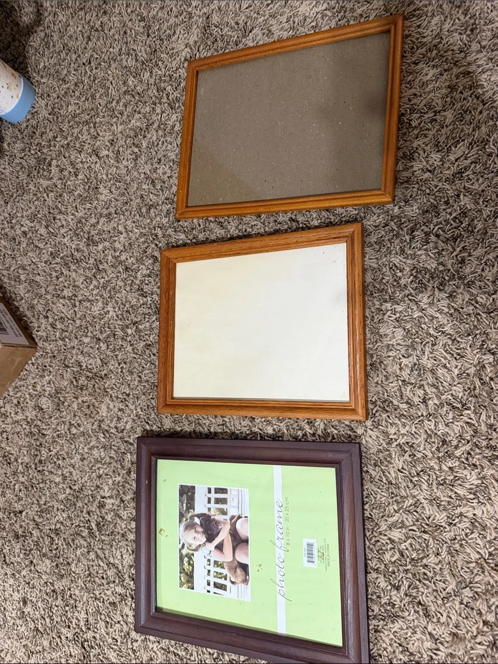 antique Set of Three Wooden Photo Frames - Brown and Honey Tones